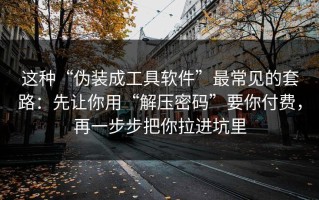 这种“伪装成工具软件”最常见的套路：先让你用“解压密码”要你付费，再一步步把你拉进坑里