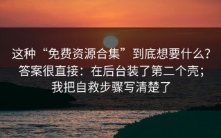 这种“免费资源合集”到底想要什么？答案很直接：在后台装了第二个壳；我把自救步骤写清楚了